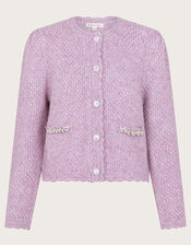 Jaz Jewel Woven Knit Cardigan, Purple (LILAC), large