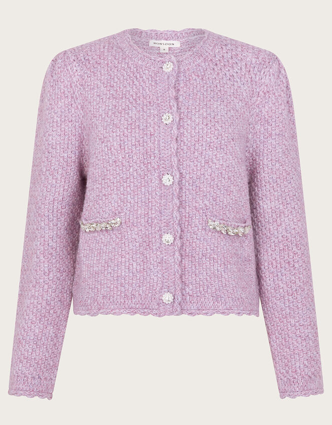 Jaz Jewel Woven Knit Cardigan, Purple (LILAC), large