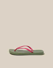 Lea Contrast Flip Flops, Green (KHAKI), large