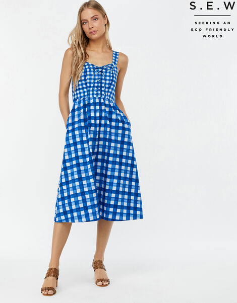 Juliette Check Print Midi Dress Blue, Blue (COBALT), large
