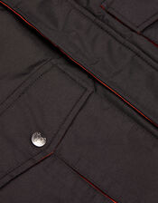 Parka Coat with Contrast Stitch, Black (BLACK), large