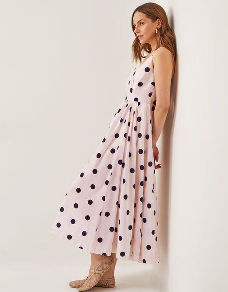 Sicily Polka Dot Fit & Flare Midi Dress, Ivory (IVORY), large