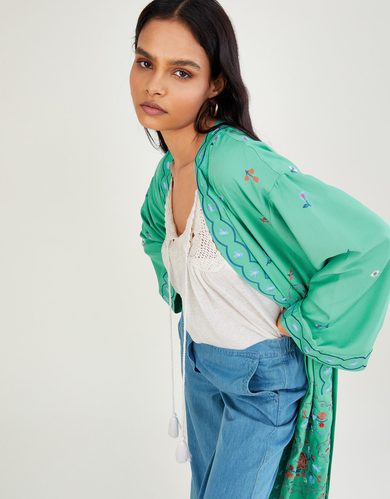 Zara green embroidered kimono discount