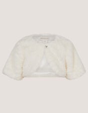 Baby Rose Faux Fur Cardigan, Ivory (IVORY), large