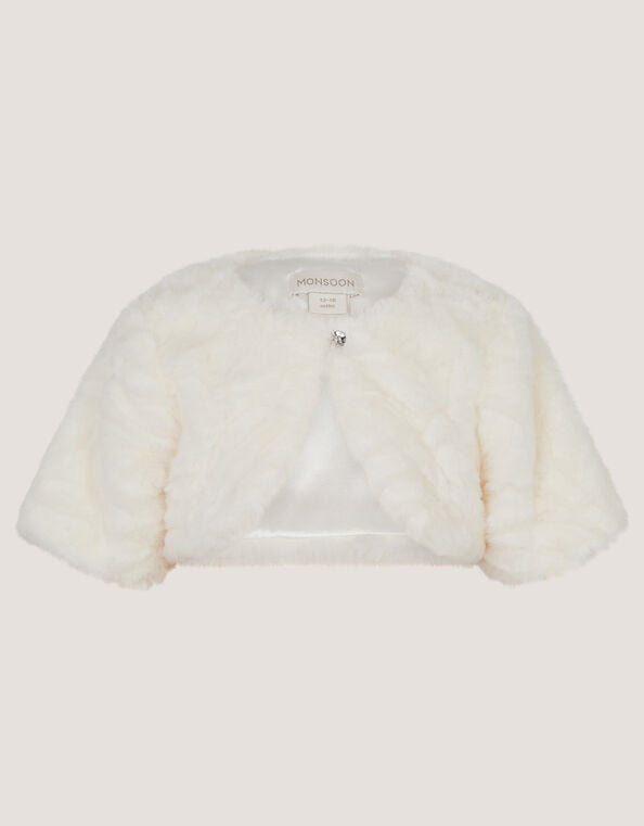 Baby Rose Faux Fur Cardigan, Ivory (IVORY), large