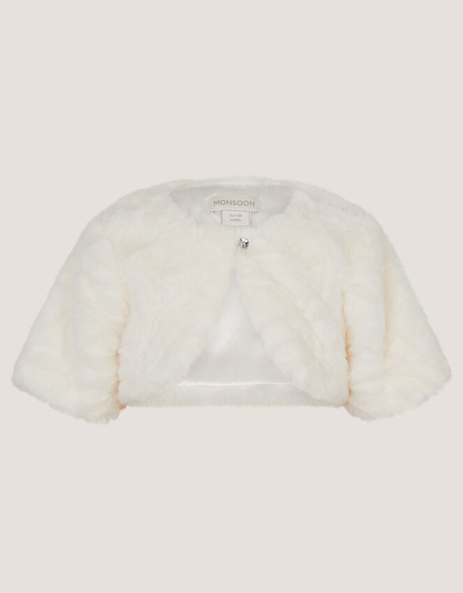 Baby Rose Faux Fur Cardigan, Ivory (IVORY), large