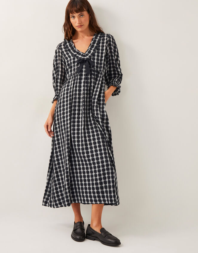 Violet Check Bow Maxi Dress, Black (BLACK), large