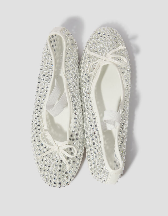 Adia Diamante Mesh Ballet Flats, Ivory (IVORY), large