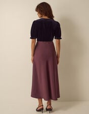 Fiona Puff Sleeve Velvet Satin Midi Dress, Red (WINE), large