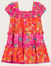 Baby Tiered Floral Dress in Recycled Polyester, Pink (PINK), large