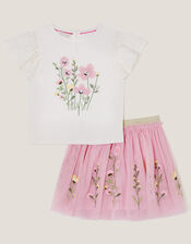 Floral Embroidered T-Shirt & Skirt Set, Multi (MULTI), large
