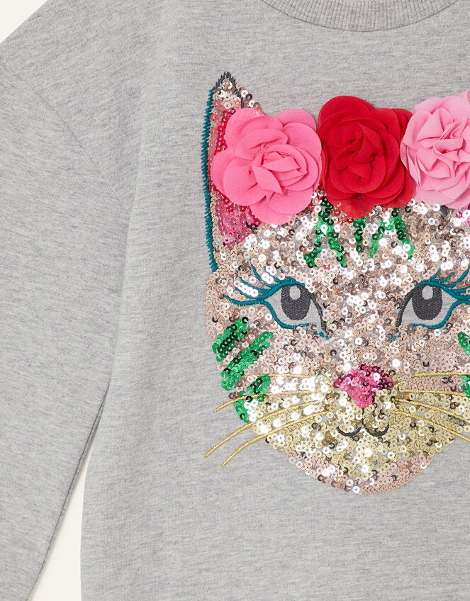 Sequin Floral Cat Sweatshirt, Grey (GREY), large