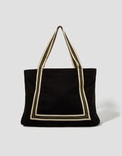 Nia Stripe Strap Tote Bag, Black (BLACK), large