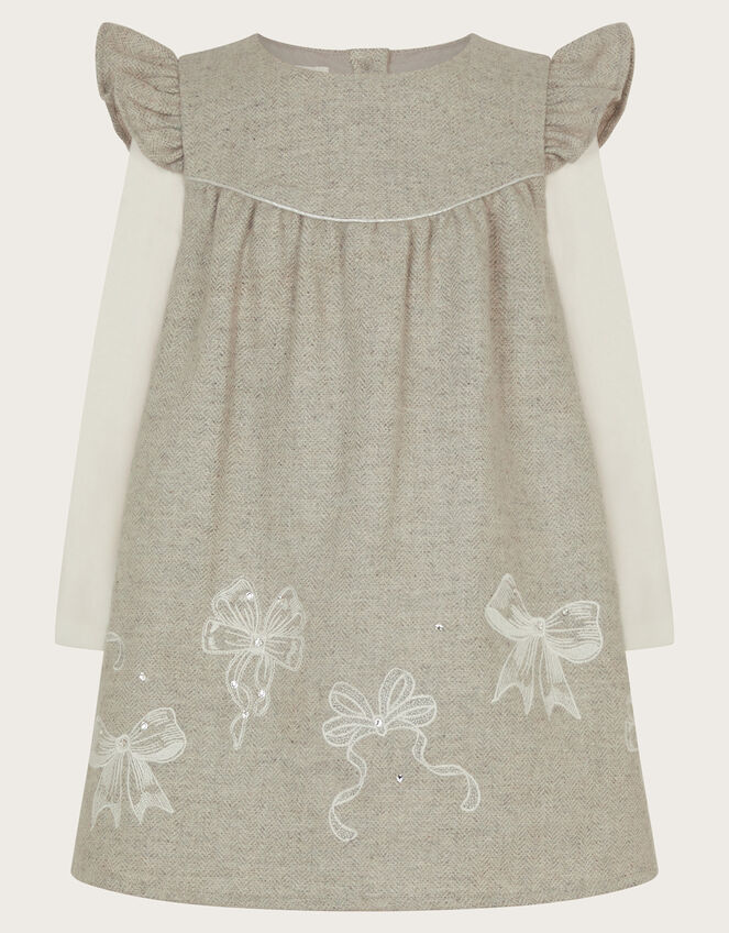 Baby Top and Tweed Pinafore Dress Set, Grey (GREY), large