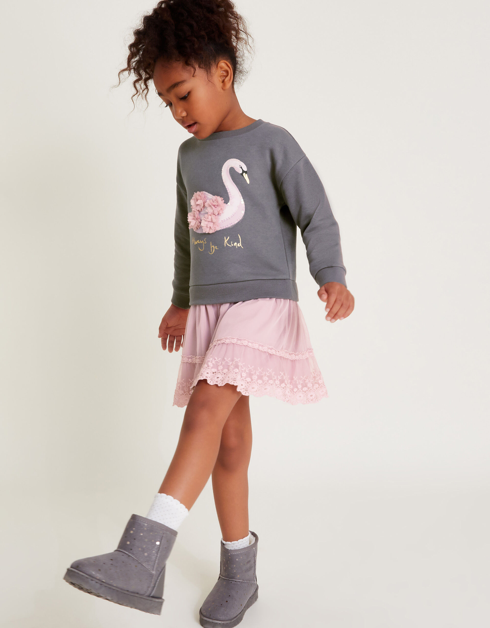 2-in-1 Swan Sweater Dress Gray