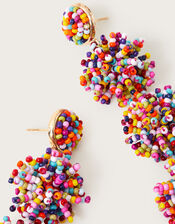 Hand-Beaded Pom-Pom Earrings, , large