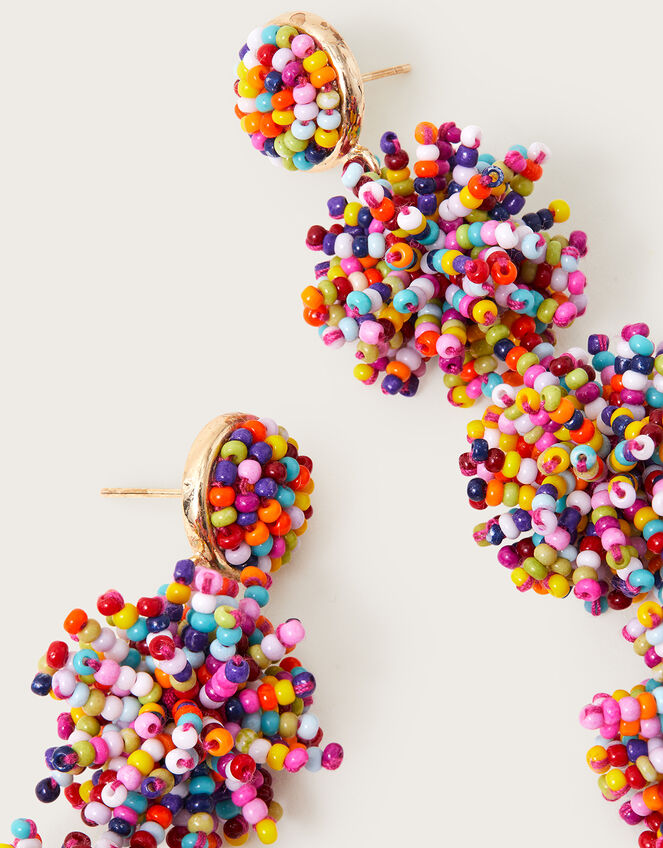 Hand-Beaded Pom-Pom Earrings, , large