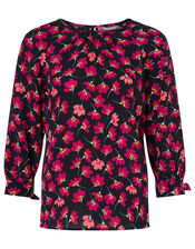Floral Blouse in Sustainable Viscose, Black (BLACK), large