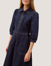 Erin Zip Denim Midi Dress, Blue (INDIGO), large