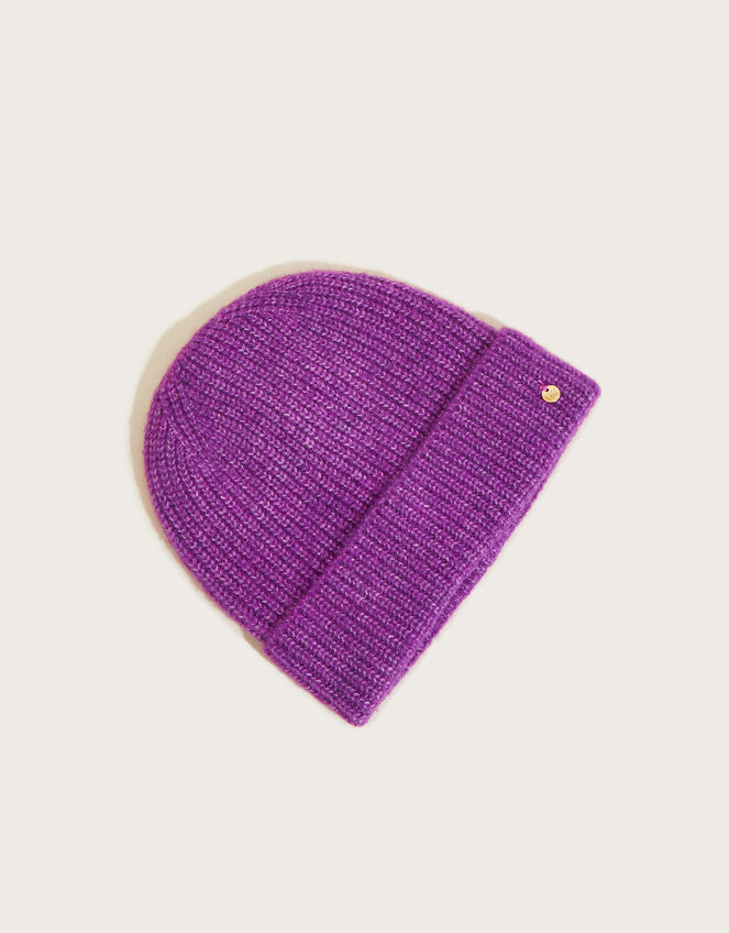 Super Soft Knit Beanie Hat with Recycled Polyester, Purple (PURPLE), large