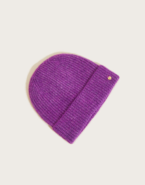 Super Soft Knit Beanie Hat with Recycled Polyester Purple, Purple (PURPLE), large