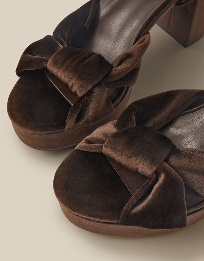 Nola Twist Knot Velvet Platform Heels, Brown (CHOCOLATE), large
