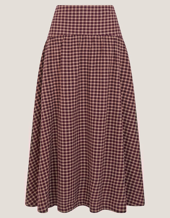 Agatha Check Drop Waist Midi Skirt, Red (CHERRY), large