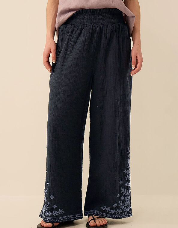 East Carita Hand-Embroidered Trousers, Blue (NAVY), large