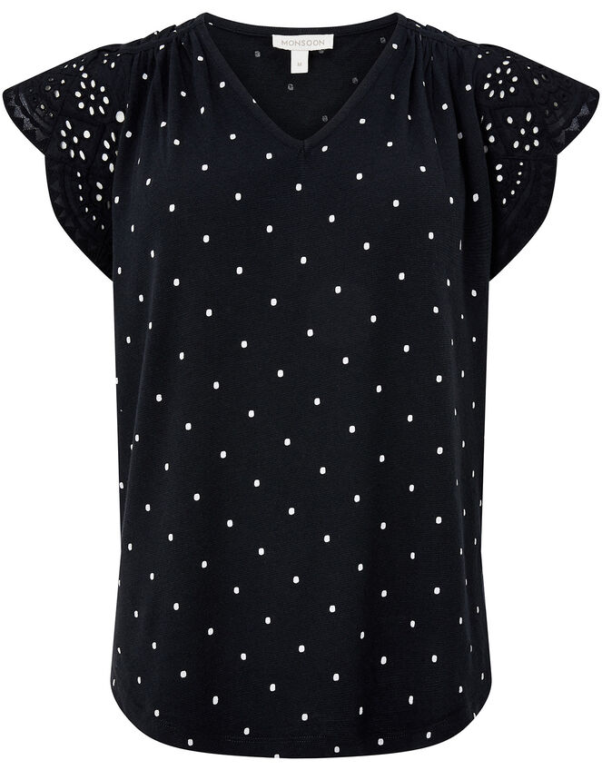 Spot Top with Linen and Organic Cotton, Black (BLACK), large