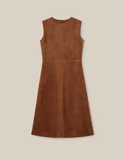 Josie Sleeveless Faux Suede Midi Dress, Brown (BROWN), large