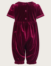 Baby Velvet Smock Romper, Red (BURGUNDY), large