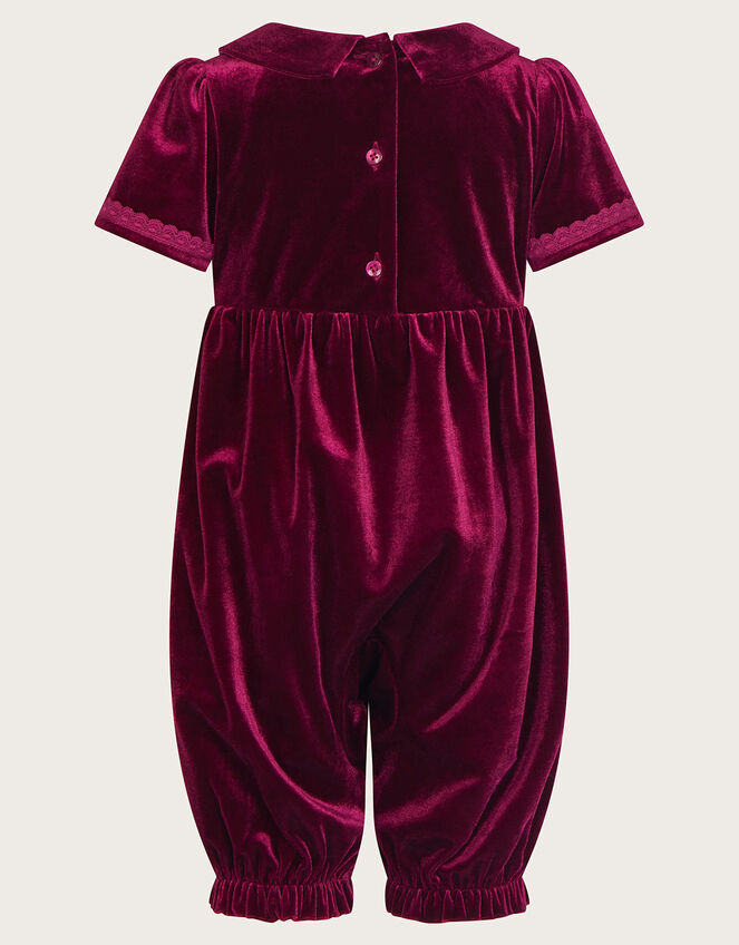 Baby Velvet Smock Romper, Red (BURGUNDY), large