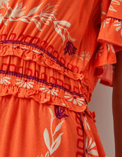 Lenora Flutter Sleeve Floral Midi Dress, Orange (CORAL), large
