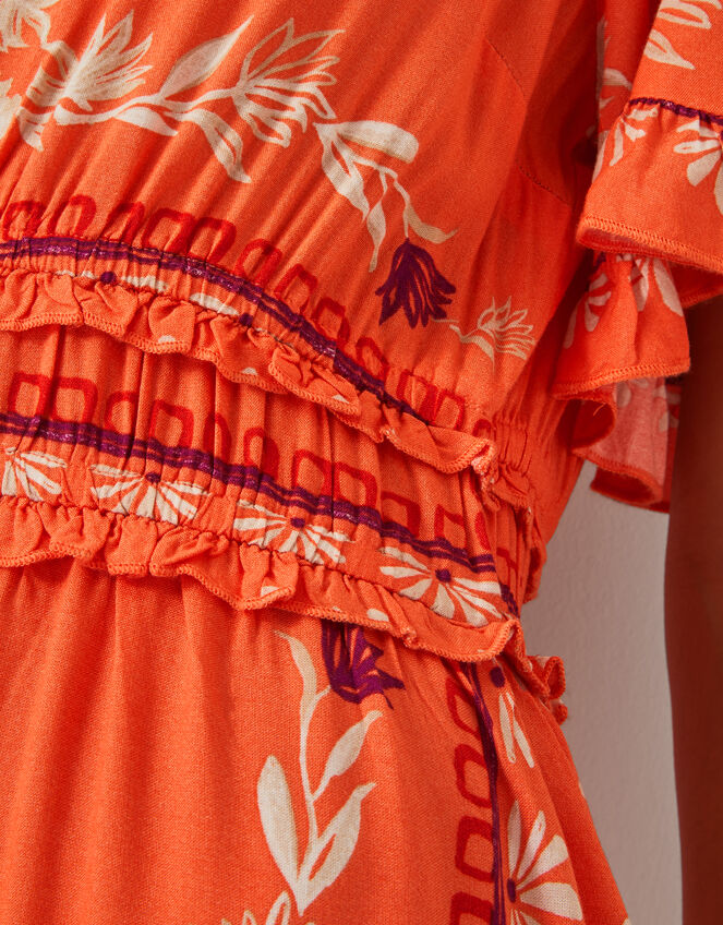 Lenora Flutter Sleeve Floral Midi Dress, Orange (CORAL), large
