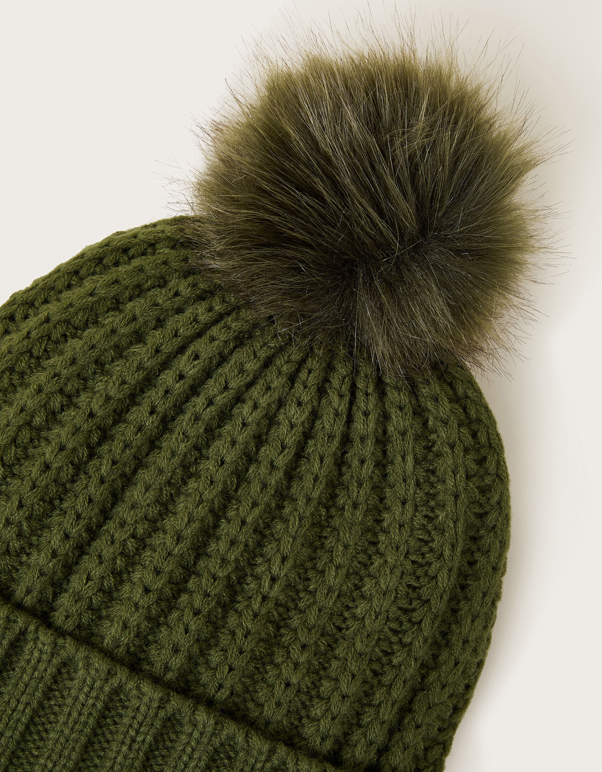 Lilia Ribbed Faux Fur Bobble Hat Green Hats Monsoon Global