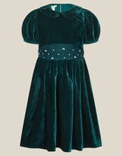 Misty Embellished Velvet Party Dress, Green (GREEN), large