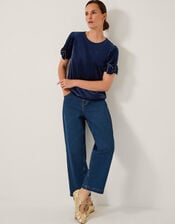 Vita Bow Sleeve Velvet T-Shirt, Blue (MIDNIGHT), large