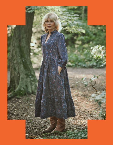 Dilli Grey Cord Print Dress, Blue (NAVY), large