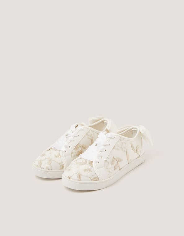 Floral Embroidered Sneakers, Ivory (IVORY), large