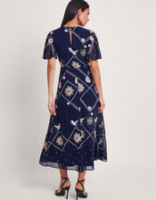 Neela Embroidered Tea Dress, Blue (NAVY), large