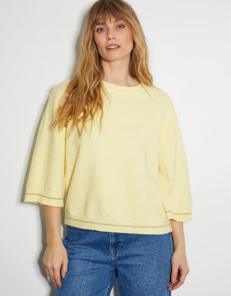 Coleen Crop Sleeve Crew Neck Jumper, Yellow (YELLOW), large