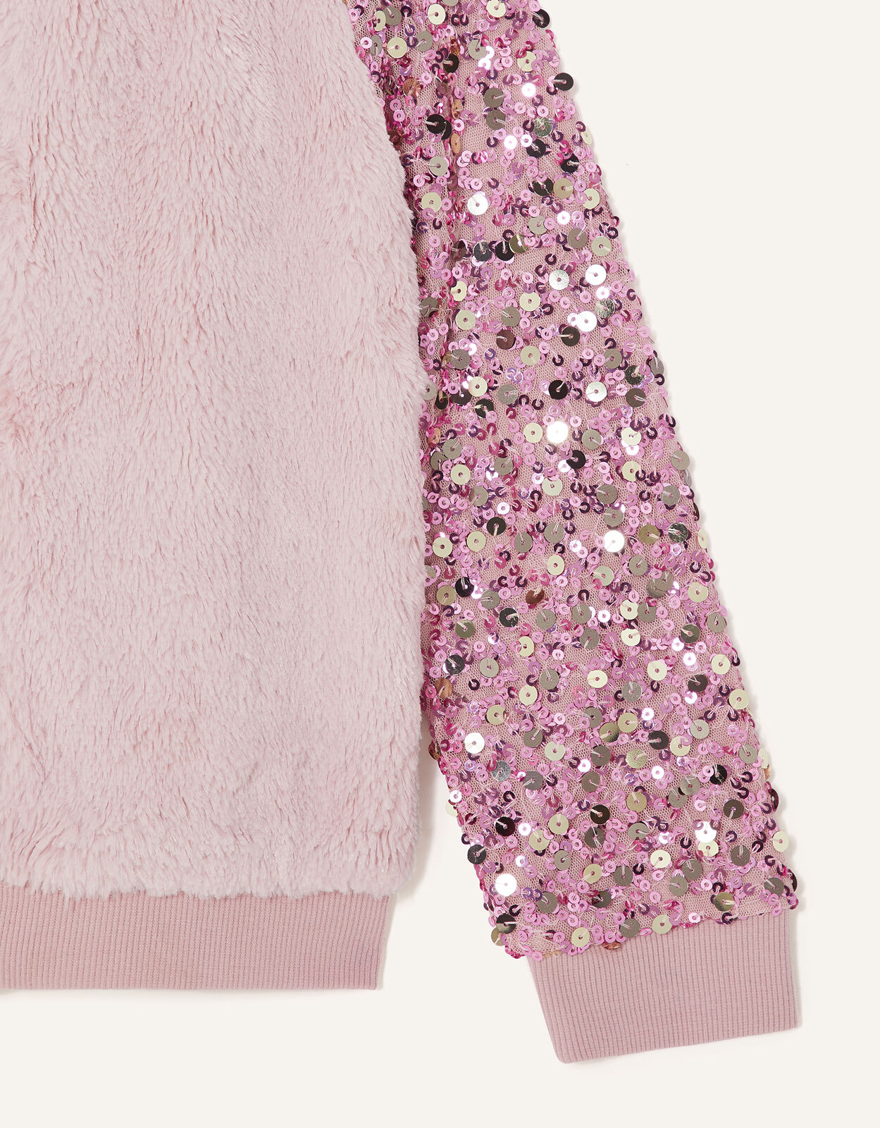 Sequin Sleeve Fur Bomber Jacket Pink