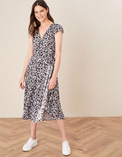 Floral Print Wrap Dress, Black (BLACK), large