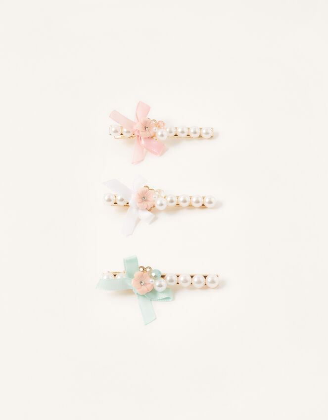 Flower Bow Pearl Clips, , large