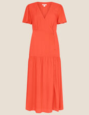 Orla Wrap Midi Dress in LENZING™ ECOVERO™ , Orange (ORANGE), large