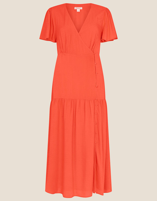 Orla Wrap Midi Dress in LENZING™ ECOVERO™ , Orange (ORANGE), large