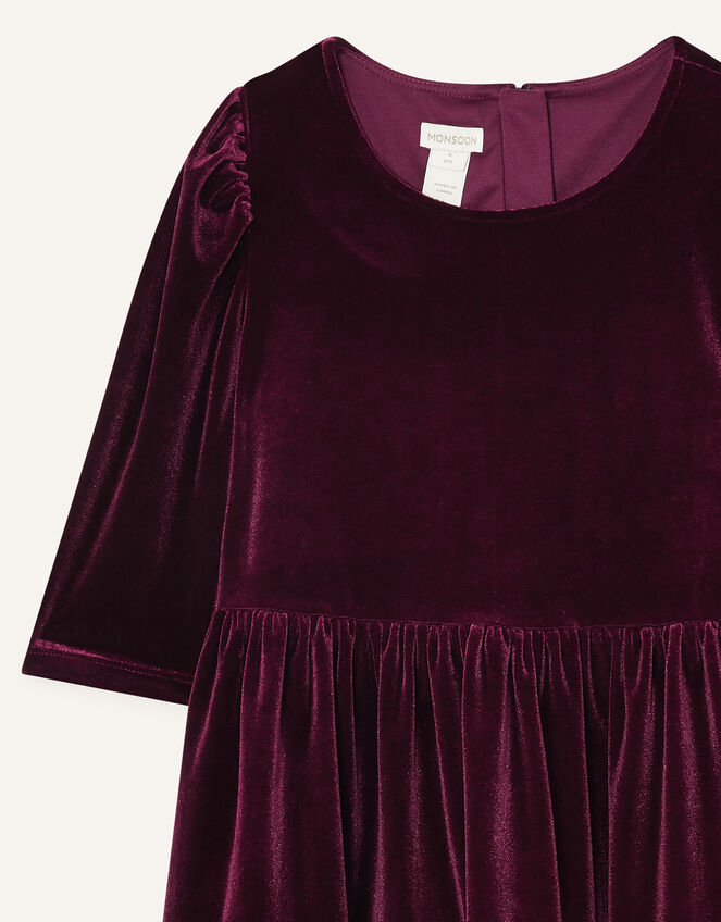 Tiered Velvet Dress, Red (BURGUNDY), large