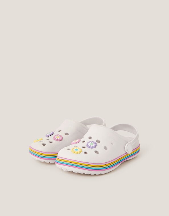 Flower Stripe Clogs, Ivory (IVORY), large