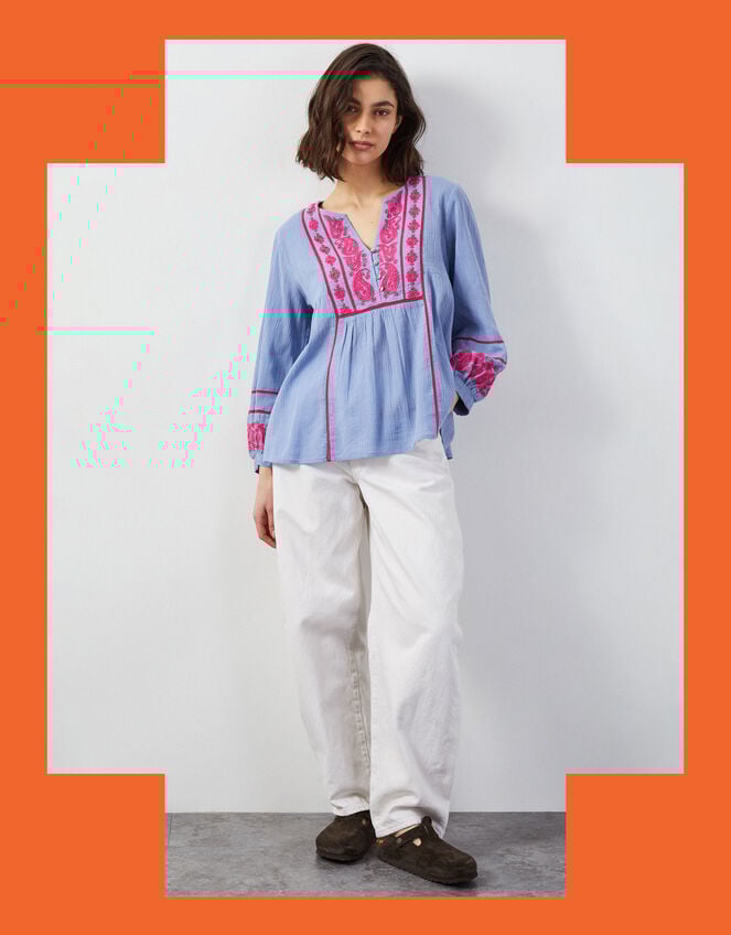 East Circe Paisley Embroidered Blouse, Blue (LIGHT BLUE), large
