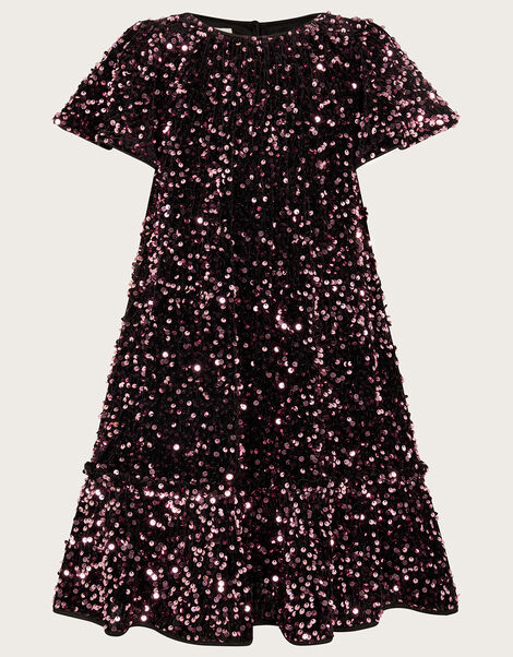 Sequin Velvet Swing Dress, Pink (PINK), large